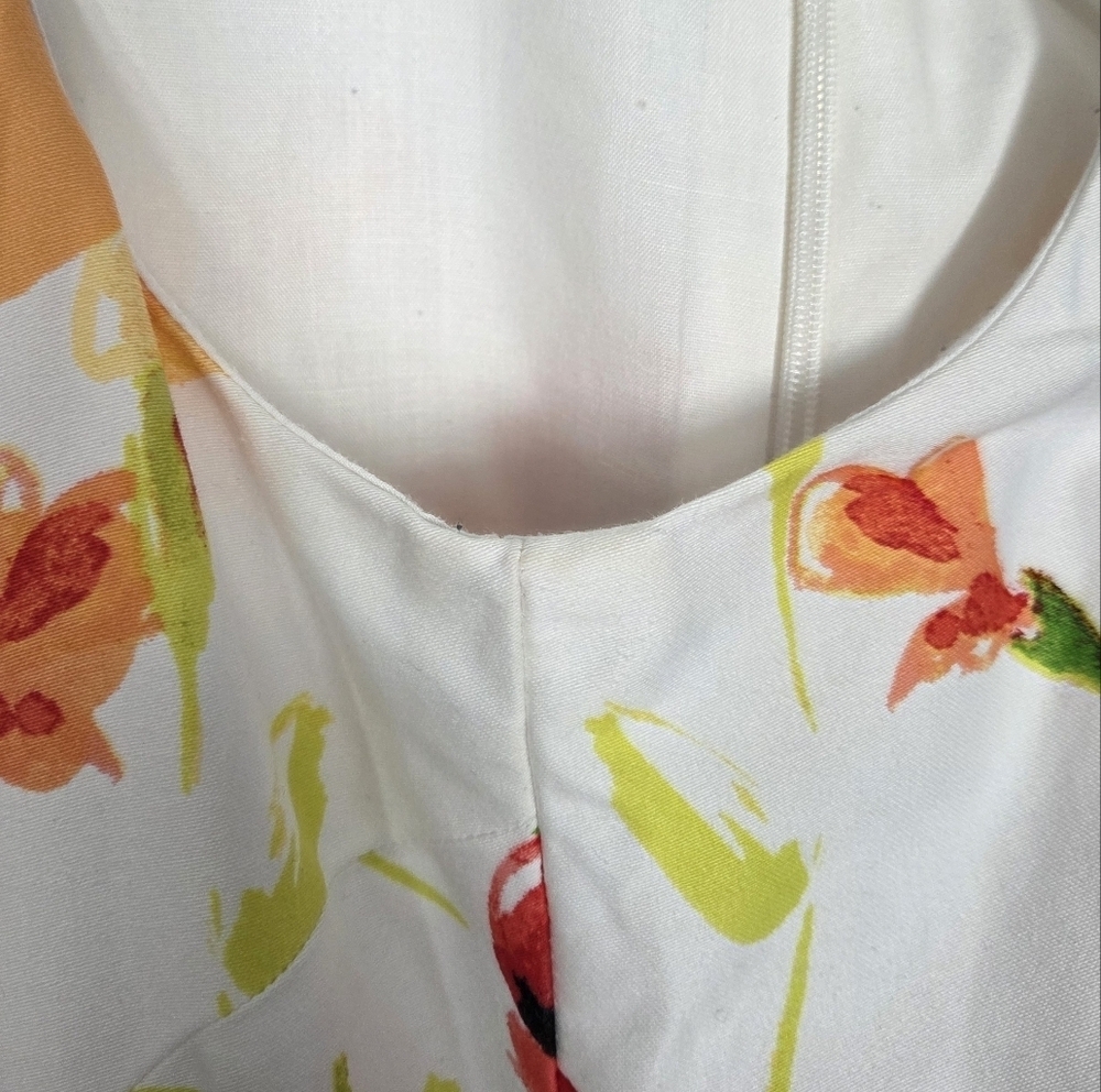 Ralph Lauren Sleeveless Dress - White with Red and Orange Floral Accents - Picture 8 of 9